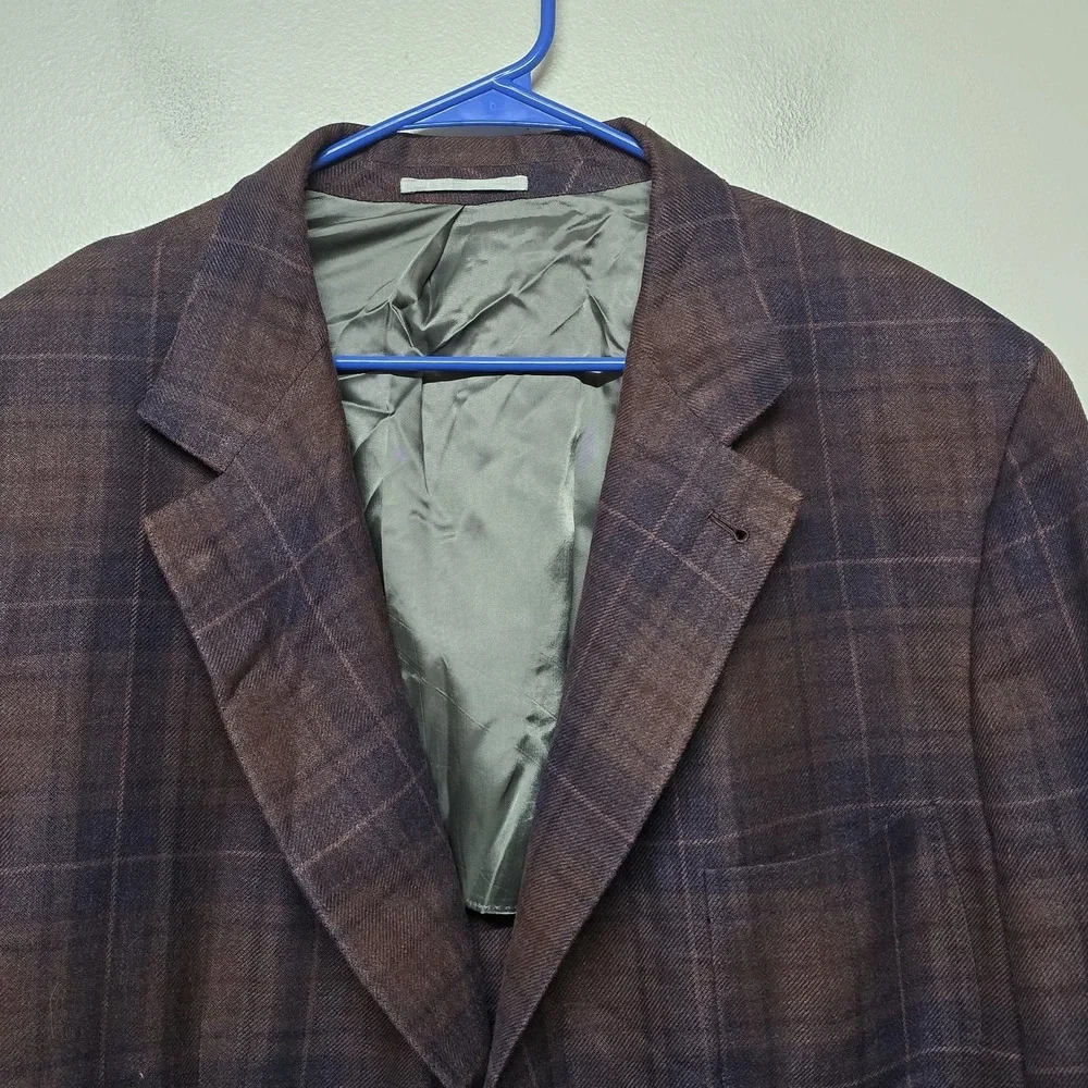 Brunello Cucinelli Sartoria Solomeo Blazer Linen Wool Silk Burgundy Plaid Italy